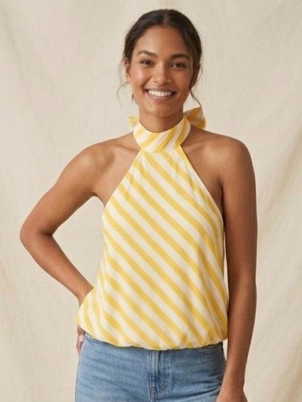 Maeve Women's Yellow and White Halter Top